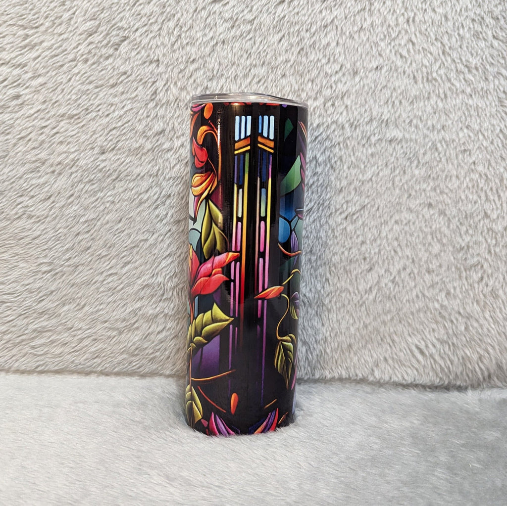 Colorful Hummingbird Tumbler With A Stained Glass Design 20oz With Reusable Straw, Can Be Personalized