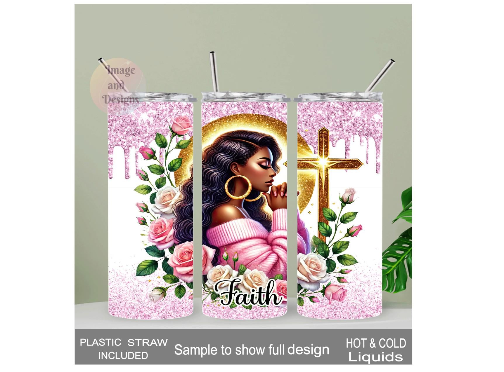Praying Girl With Faith Tumbler 20oz With Reusable Straw, Can Be Personalized