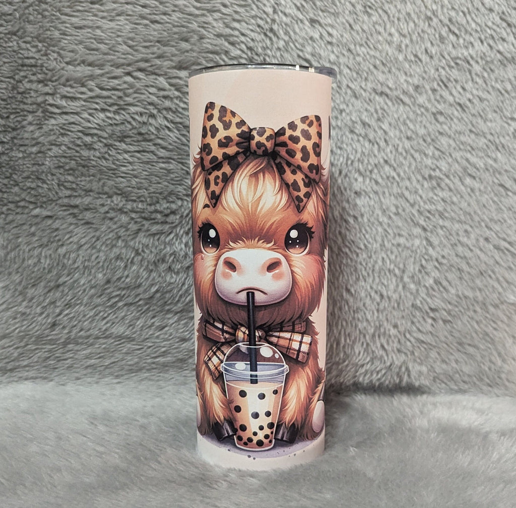 Rise and Shine It's Coffee Time Highland Cow Tumbler 20oz With Reusable Straw, Can Be Personalized