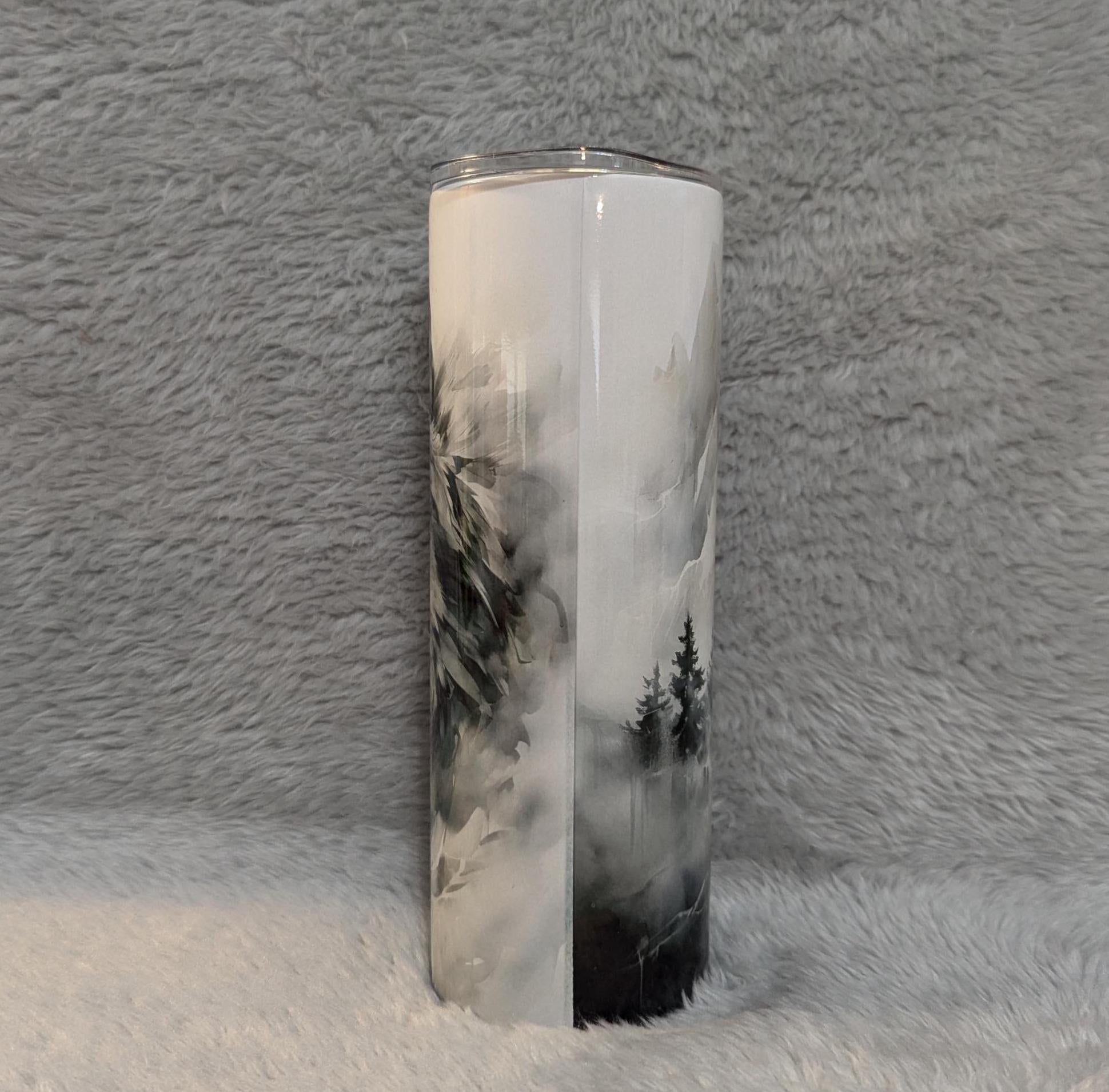Elegant Gray Wolf Tumbler 20oz With Reusable Straw, Can Be Personalized