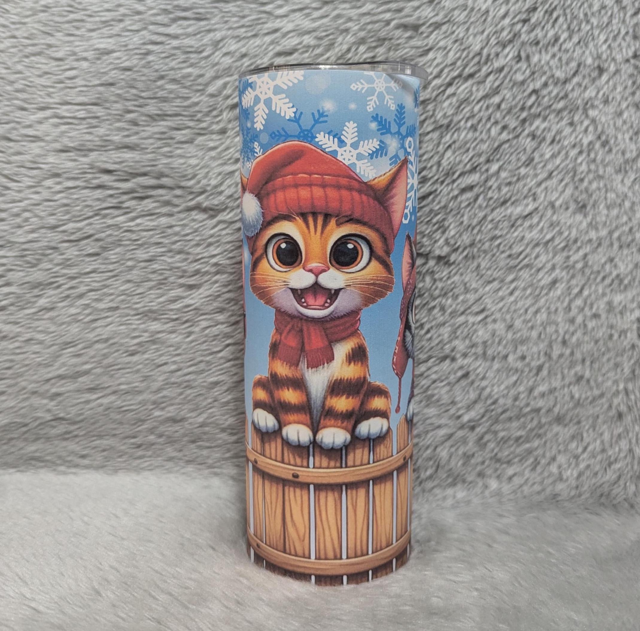 Christmas Kittens Tumbler 20oz With Reusable Straw, Can Be Personalized