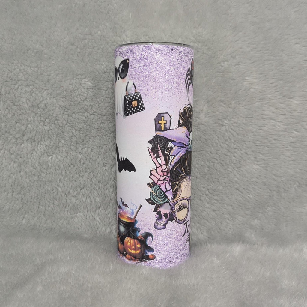 Halloween Messy Bun Girl Tumbler 20oz With Reusable Straw, Can Be Personalized
