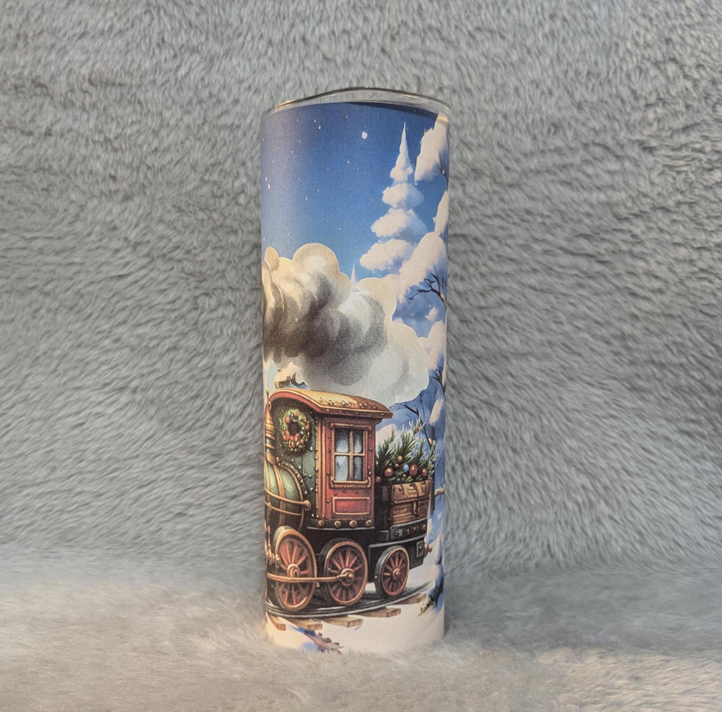 Christmas Train Tumbler 20oz With Reusable Straw, Can Be Personalized