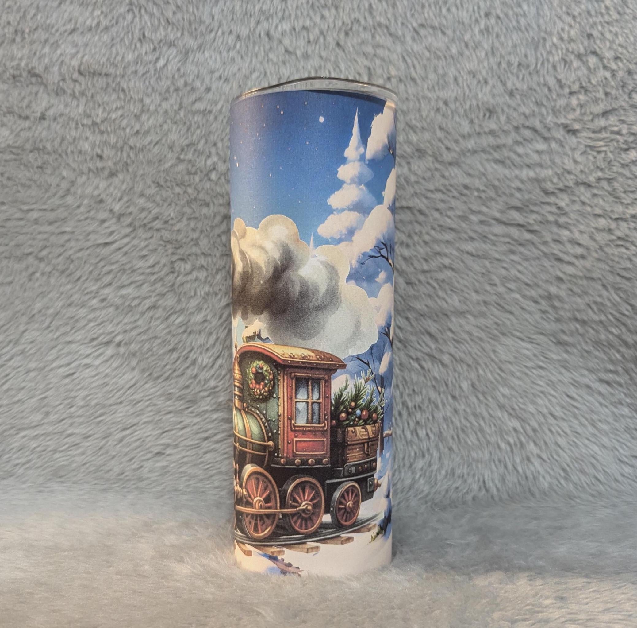 Christmas Train Tumbler 20oz With Reusable Straw, Can Be Personalized