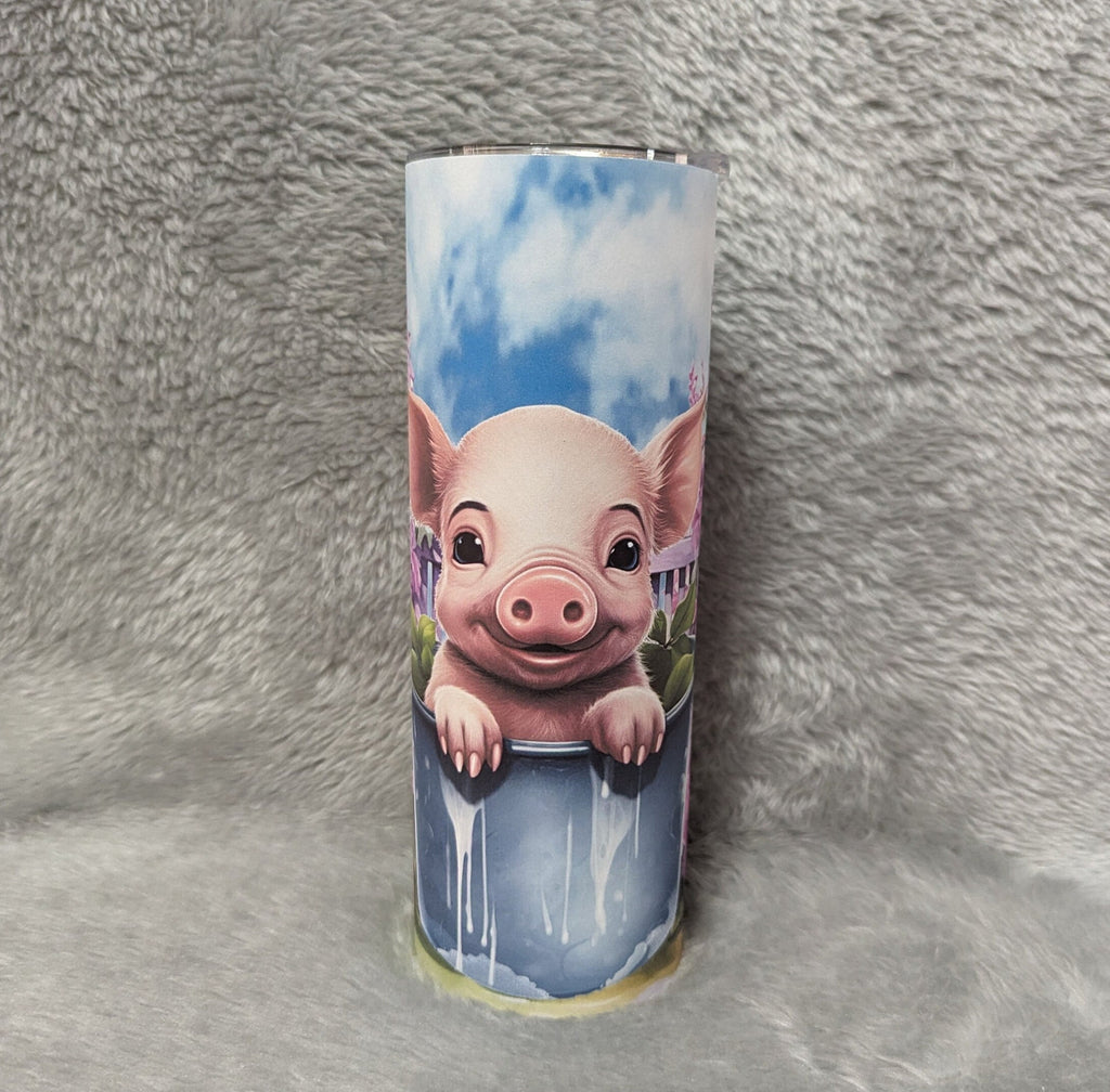 Cute Pig Tumbler 20oz With Reusable Straw, Can Be Personalized