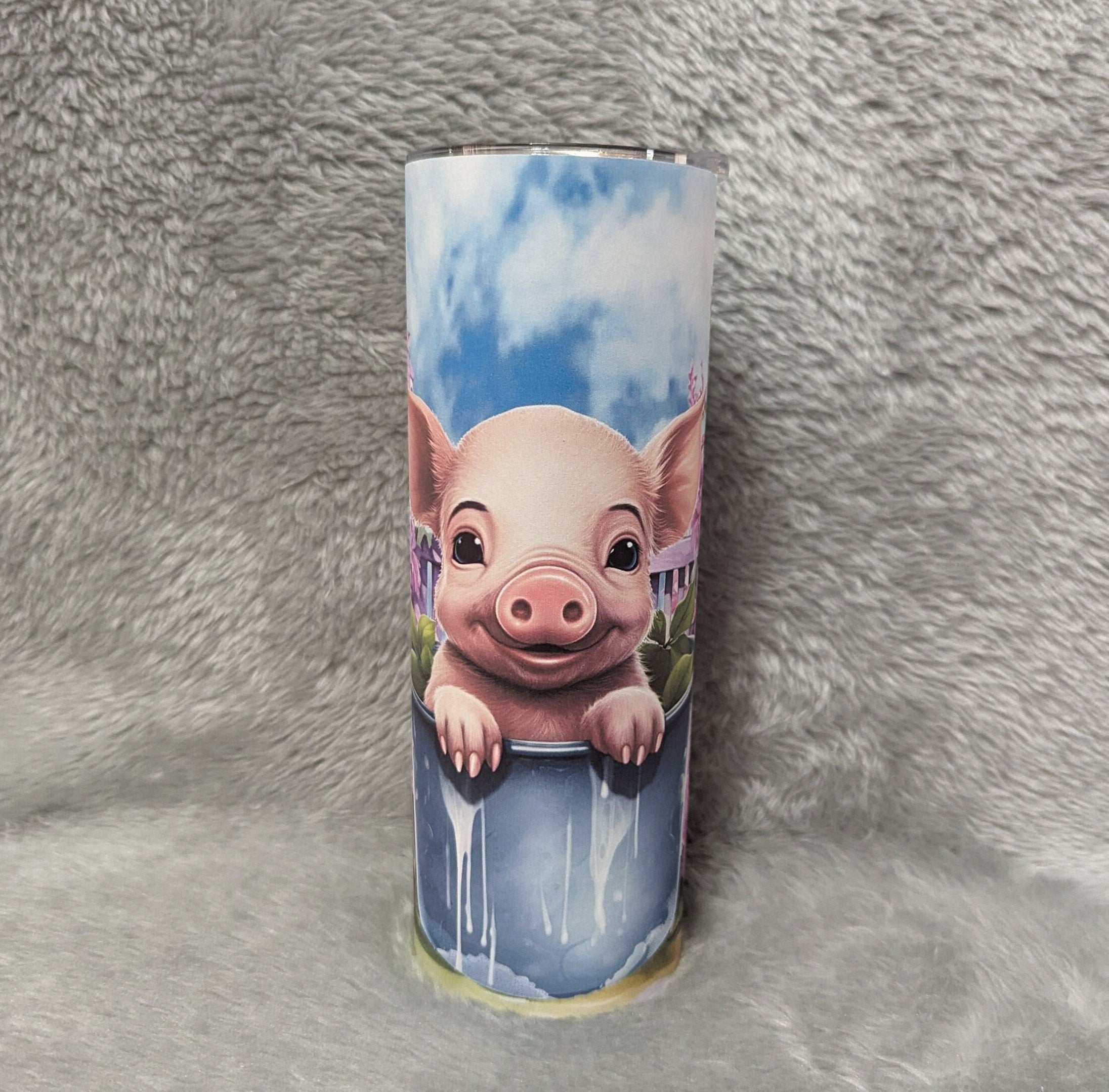 Cute Pig Tumbler 20oz With Reusable Straw, Can Be Personalized