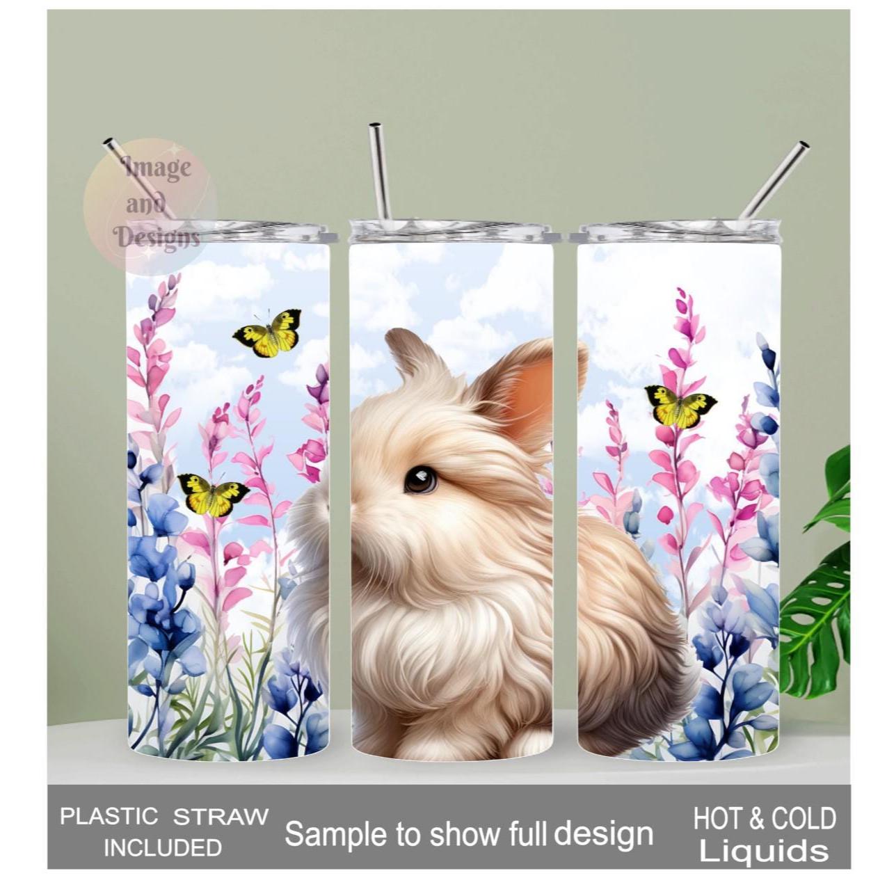 White Rabbit Tumbler 20oz With Reusable Straw, Can Be Personalized