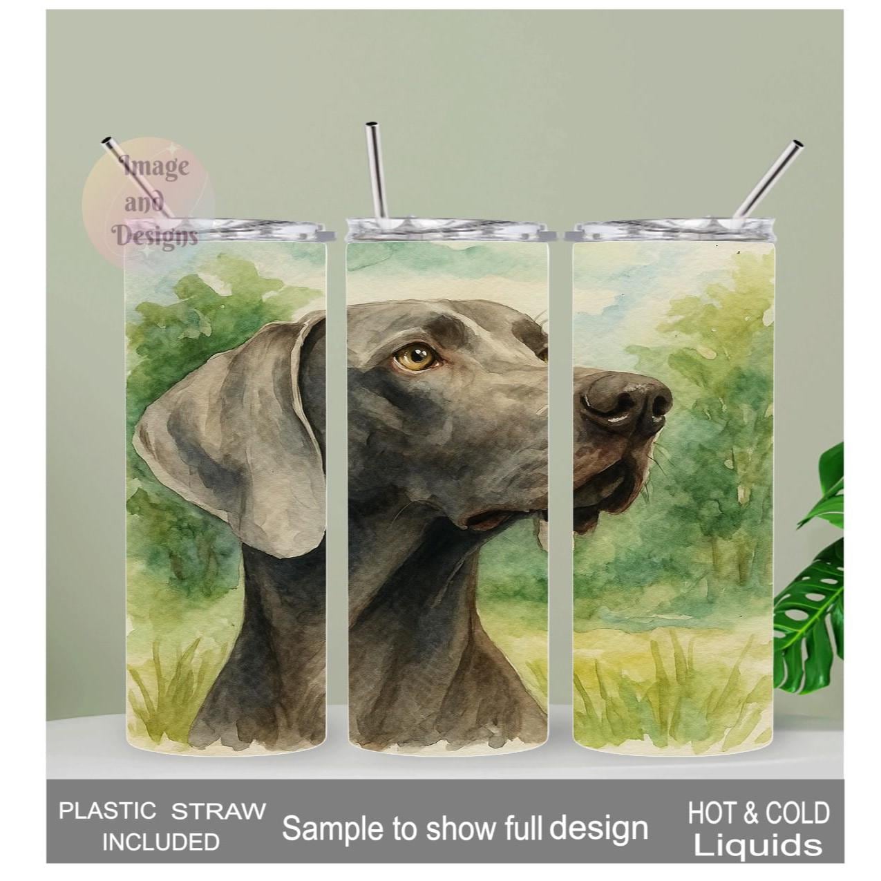 Weimaraner Dog Tumbler With A Watercolor Design 20oz With Reusable Straw, Can Be Personalized
