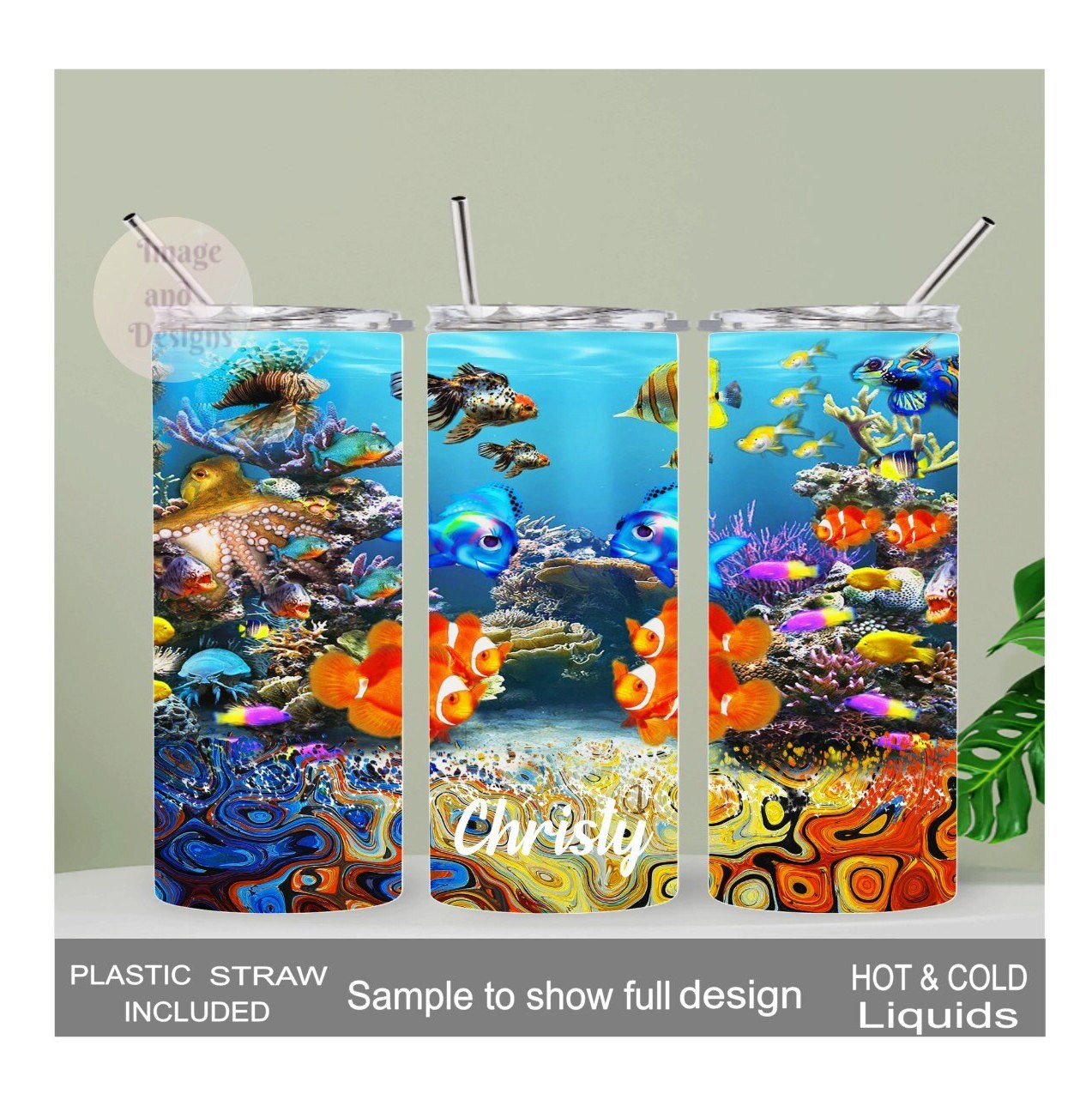 Stunning Fish Tumbler with A Beautiful Aquarium Fish Design 20oz With Reusable Straw, Can Be Personalized