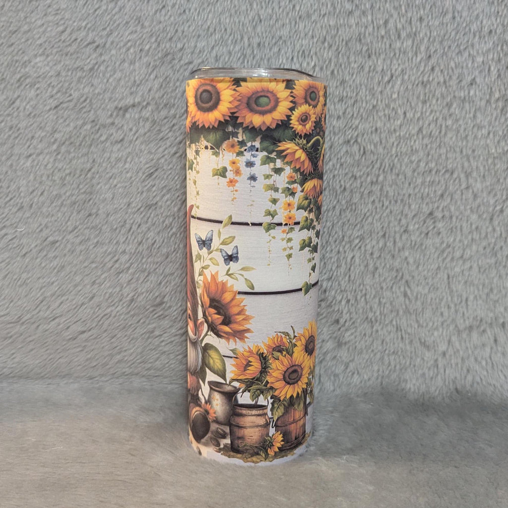 Sunflower Gnome Tumbler 20oz With Reusable Straw, Can Be Personalized