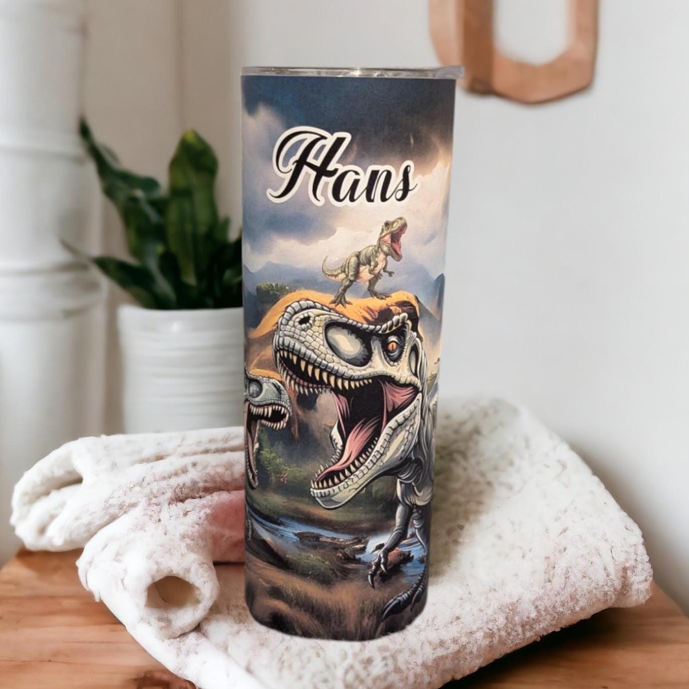 T Rex Dinosaur Tumbler 20oz With Reusable Straw, Can Be Personalized