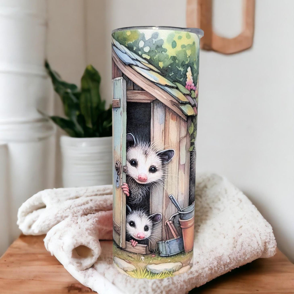 Adorable Possum Tumbler 20oz With Reusable Straw, Can Be Personalized