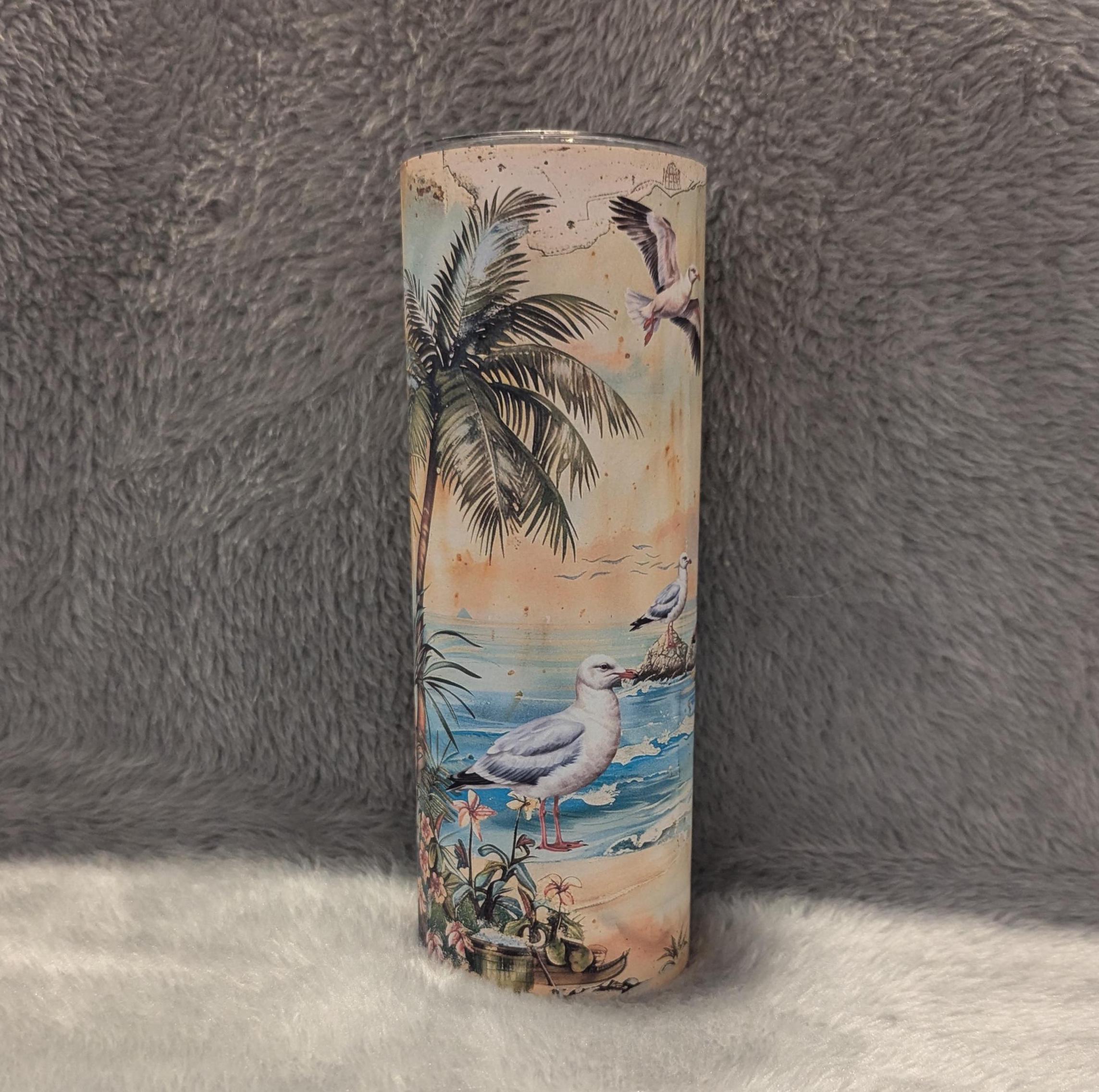 Seagull Beach Tumbler 20oz With Reusable Straw, Can Be Personalized