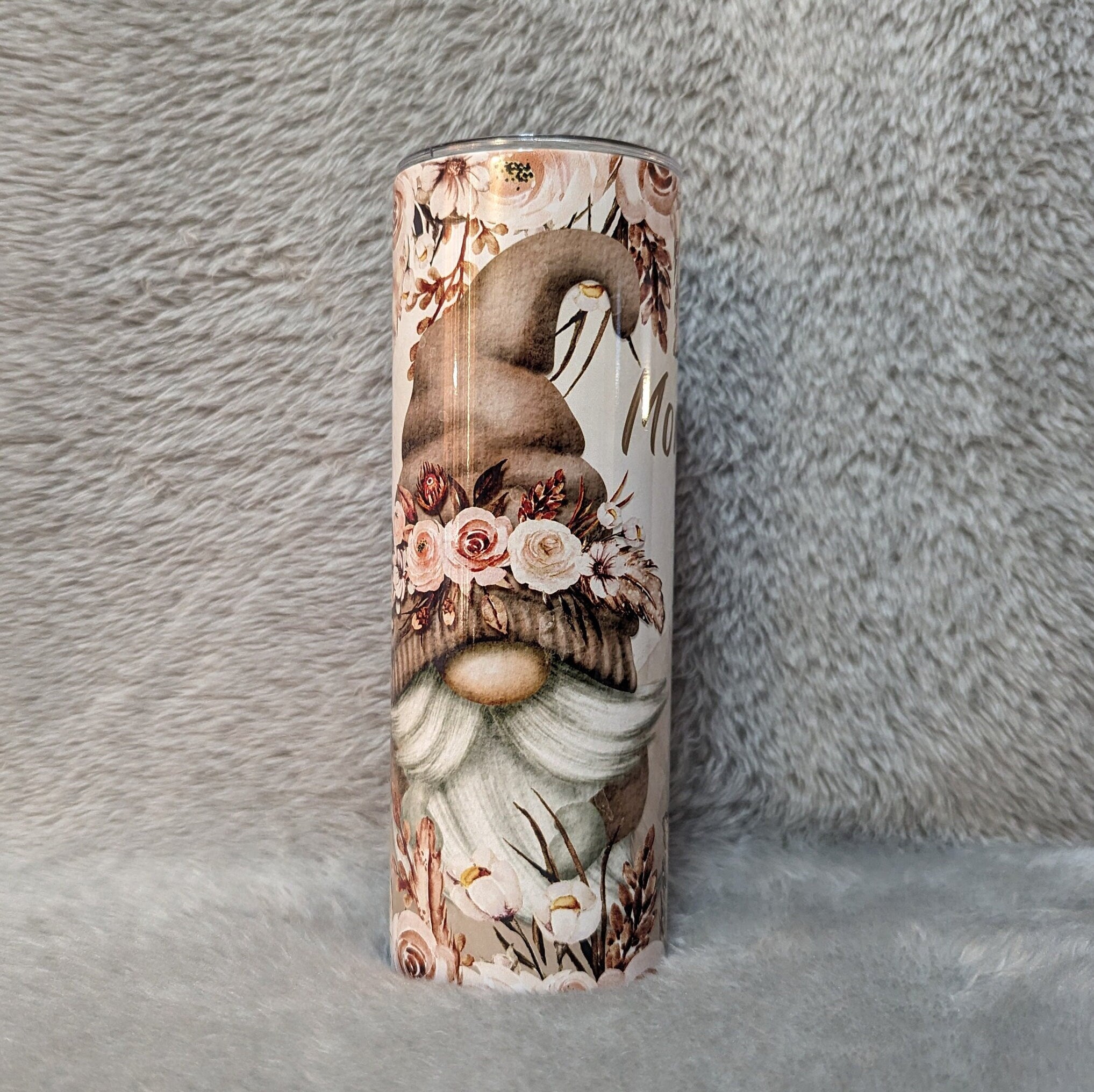Gnome Tumbler With A Gnome Couple and Flowers 20oz With Reusable Straw, Can Be Personalized