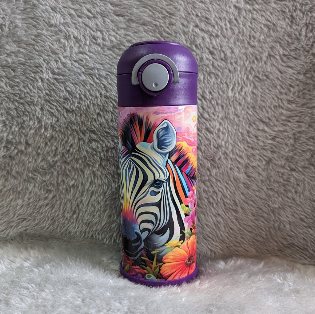 Kids Zebra Water Bottle 12oz With Reusable Straw Can Be Personalized