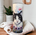 Floral Cat Tumbler 20oz With Reusable Straw, Can Be Personalized