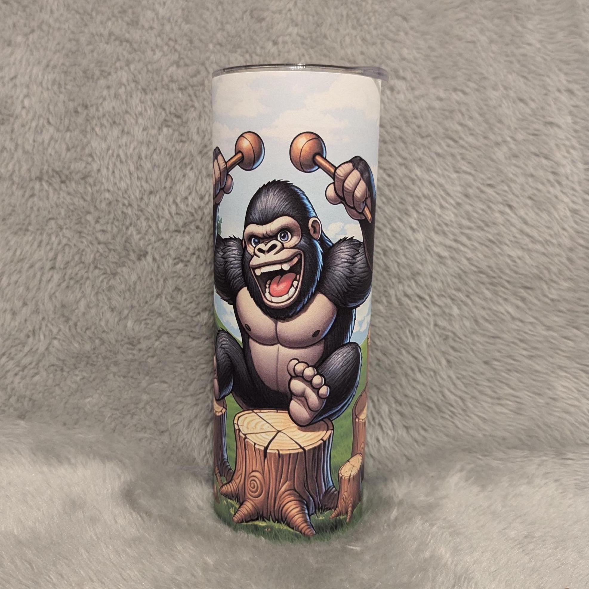 Fun Gorilla Tumbler 20oz With Reusable Straw, Can Be Personalized