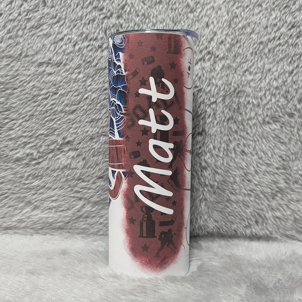Hockey Tumbler 20oz With Reusable Straw, Can Be Personalized