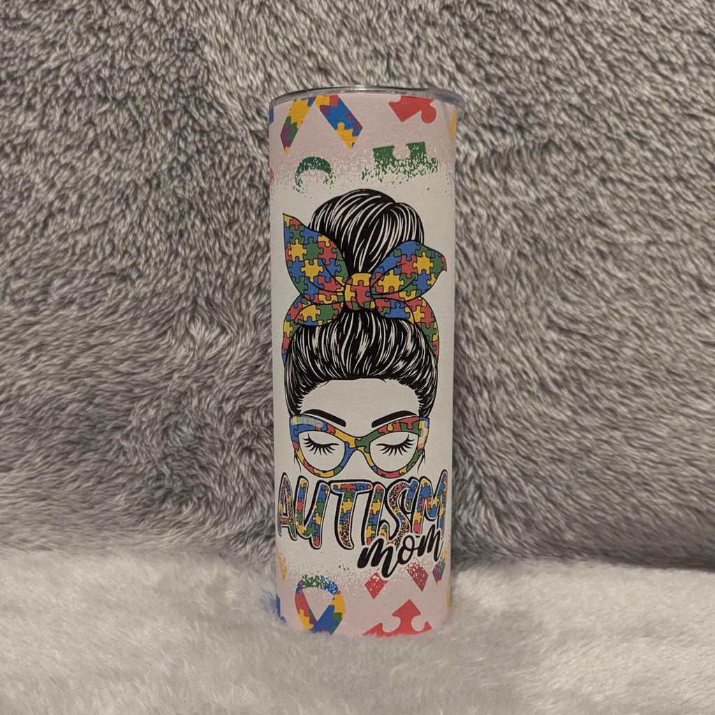 Autism Mom Tumbler 20oz With Reusable Straw, Can Be Personalized