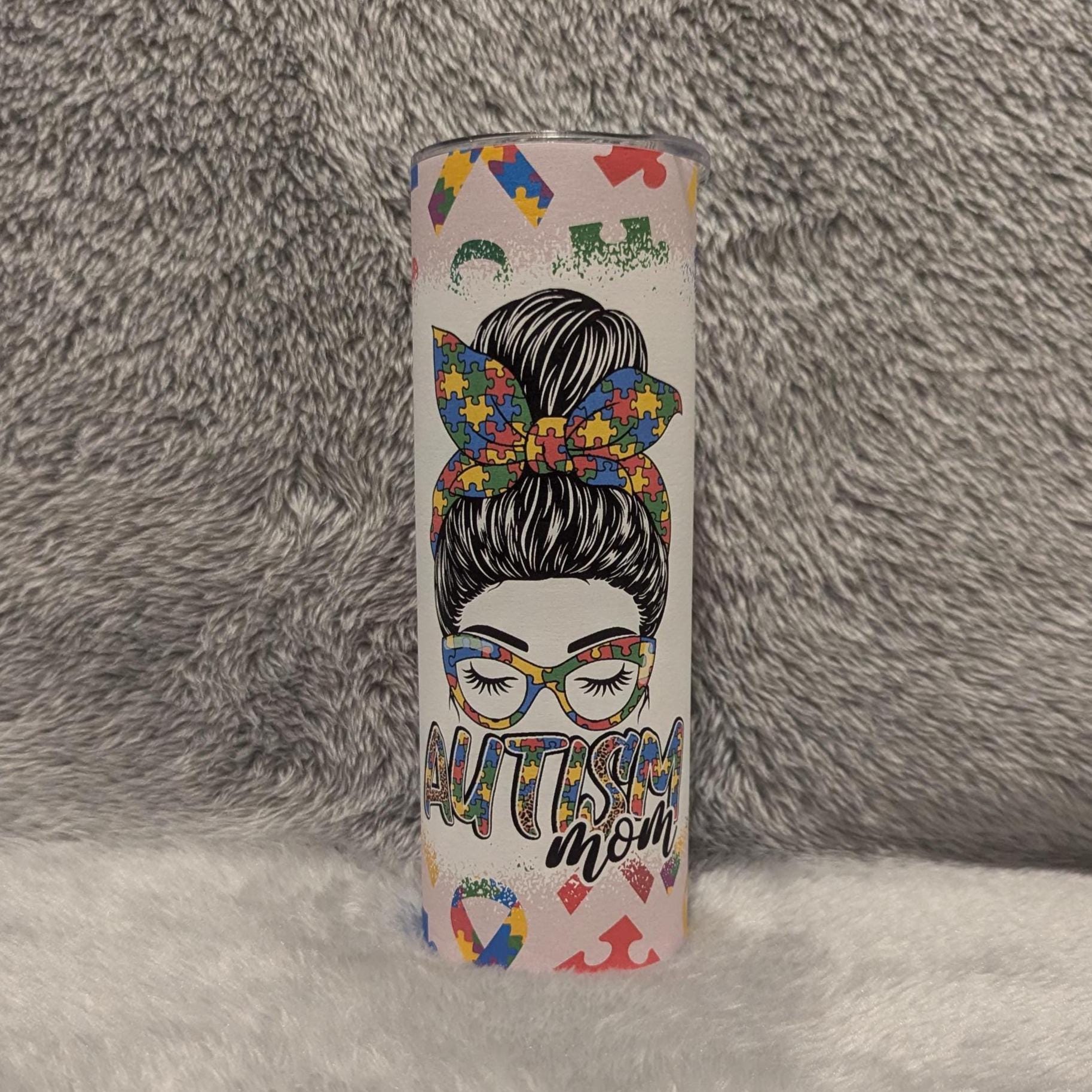 Autism Mom Tumbler 20oz With Reusable Straw, Can Be Personalized
