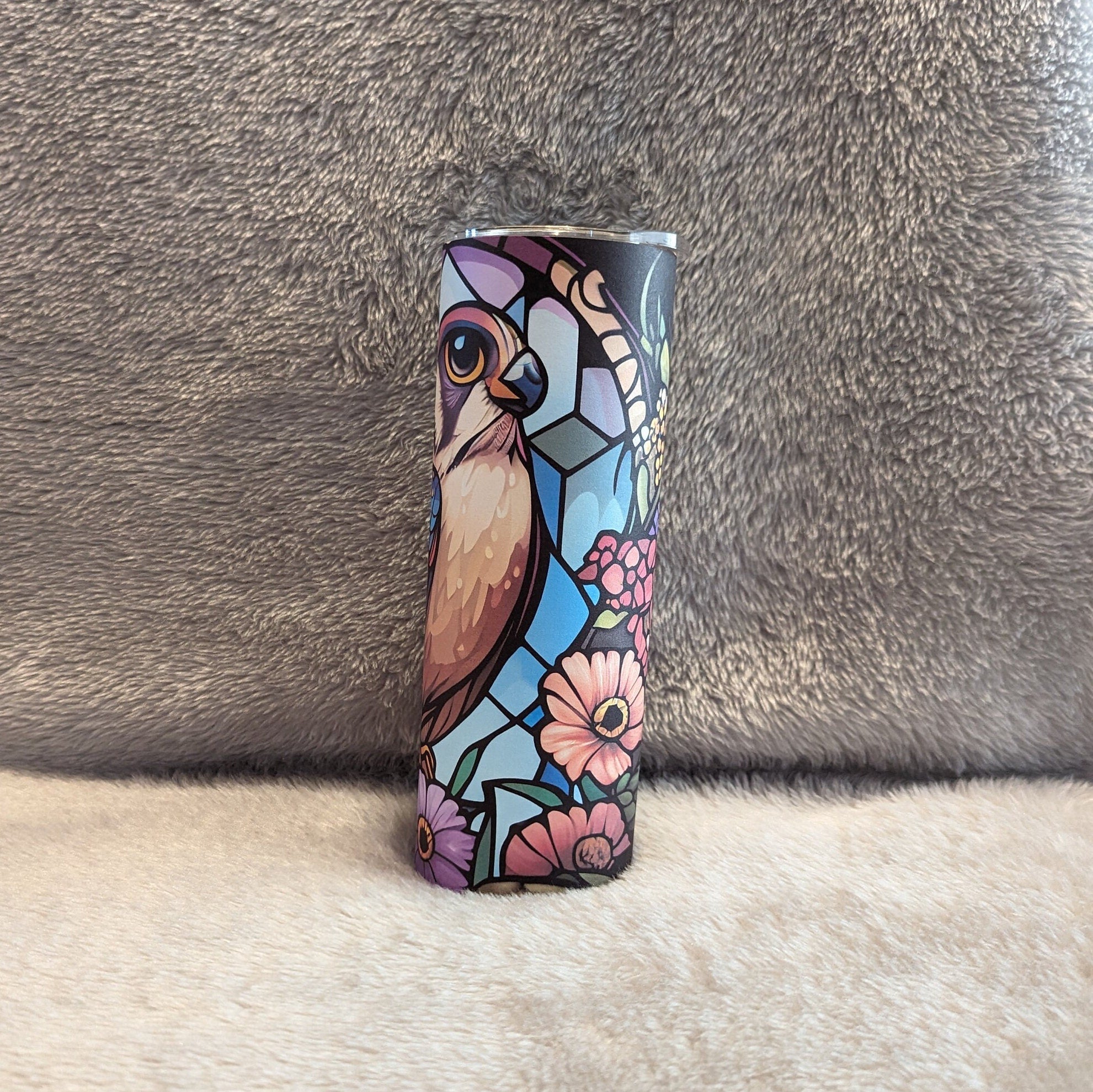 Falcon Tumbler With Stained Glass Design 20oz With Reusable Straw, Can Be Personalized