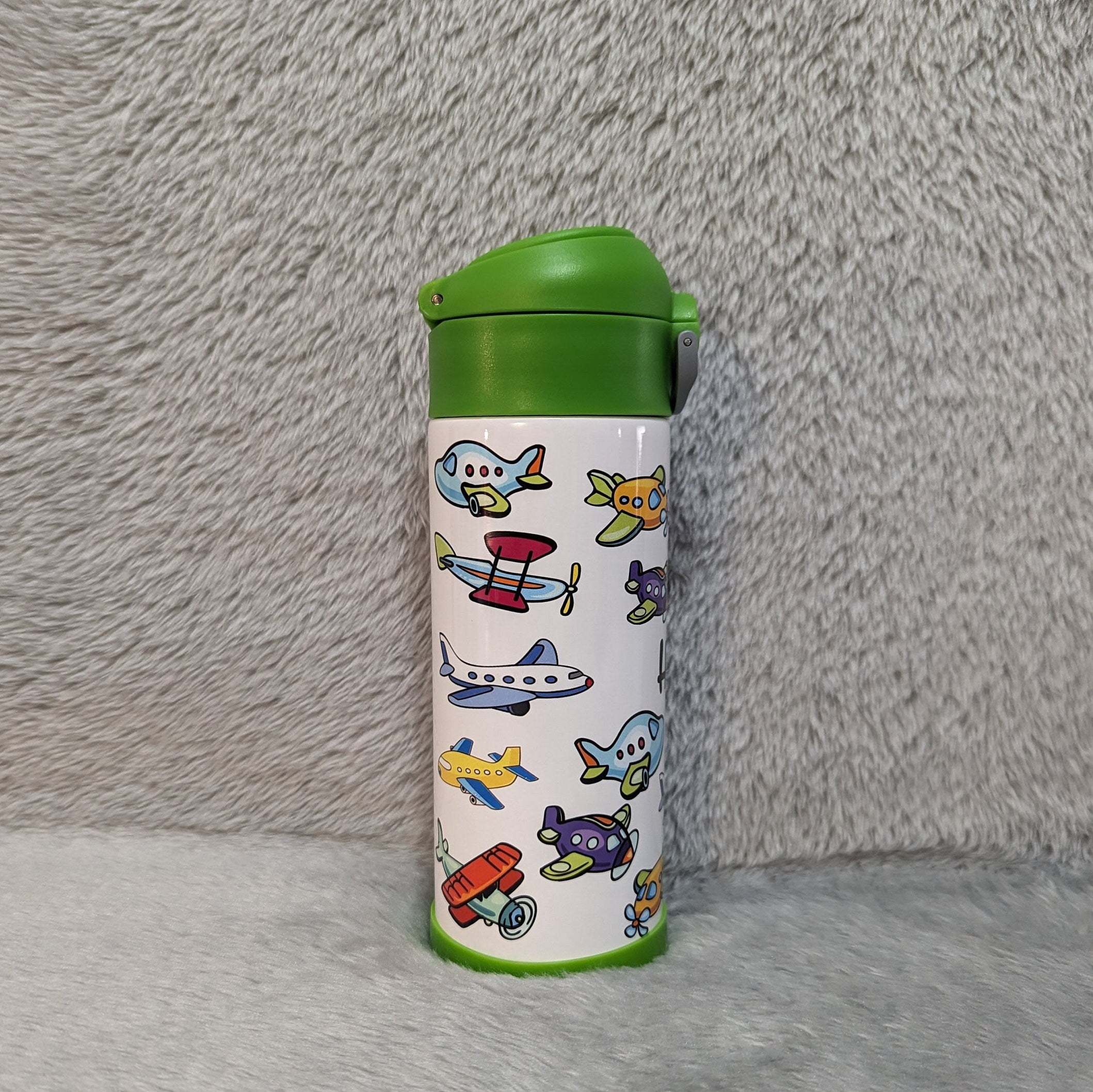 Kids Airplane Water Bottle 12oz With Reusable Straw Can Be Personalized