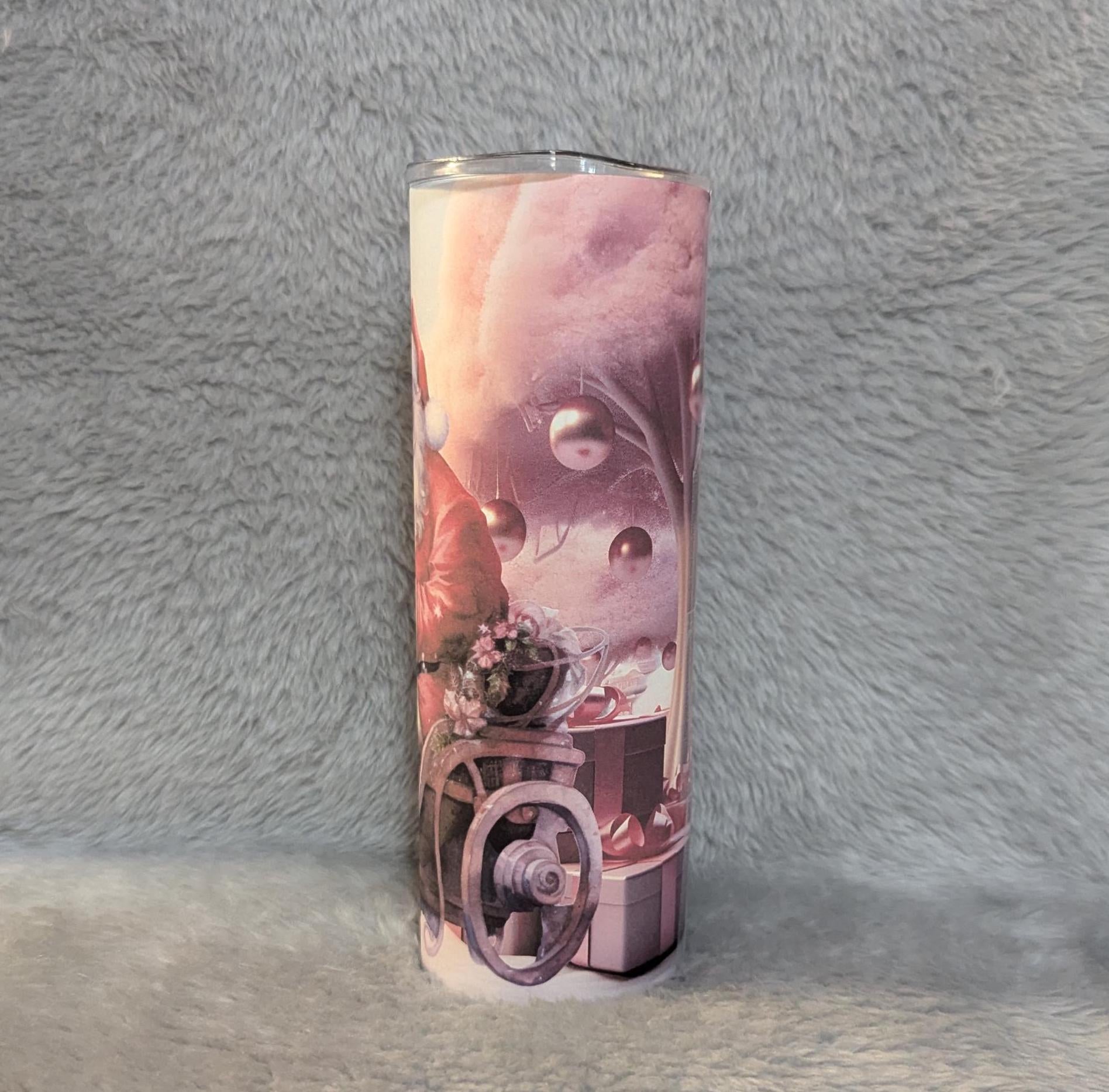 Pink Santa Christmas Tumbler 20oz With Reusable Straw, Can Be Personalized
