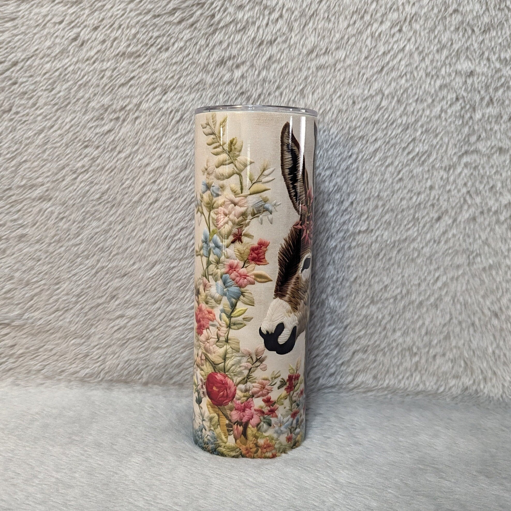 Donkey Tumbler with Eye Catching Embroidered Design 20oz With Reusable Straw, Can Be Personalized