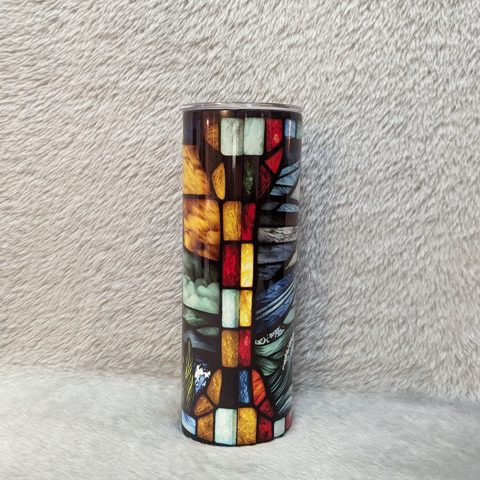 Beautiful Lighthouse Tumbler With A Stained Glass Design 20oz With Reusable Straw, Can Be Personalized