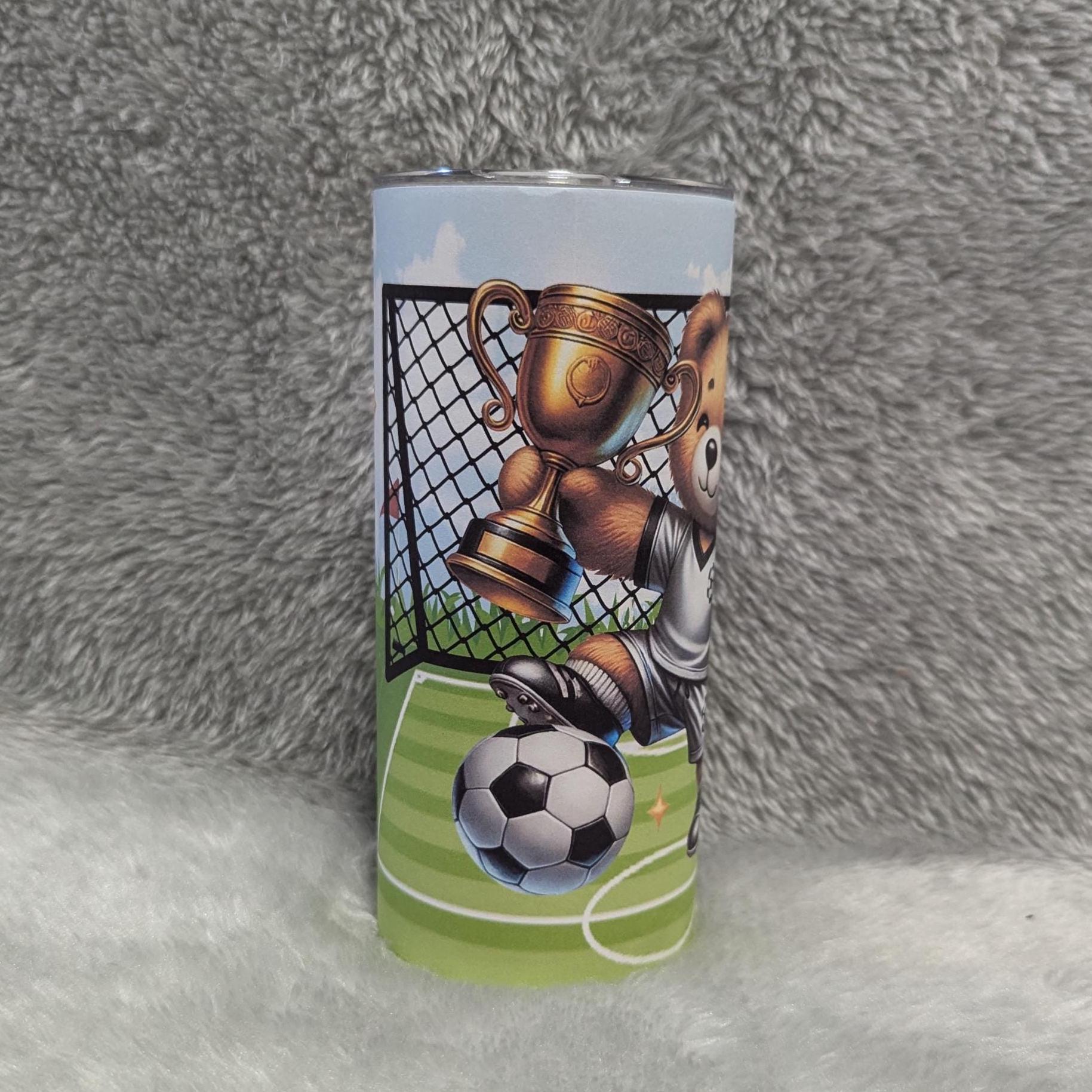 Kids Soccer Bear Tumbler 15oz With Reusable Straw, Can Be Personalized