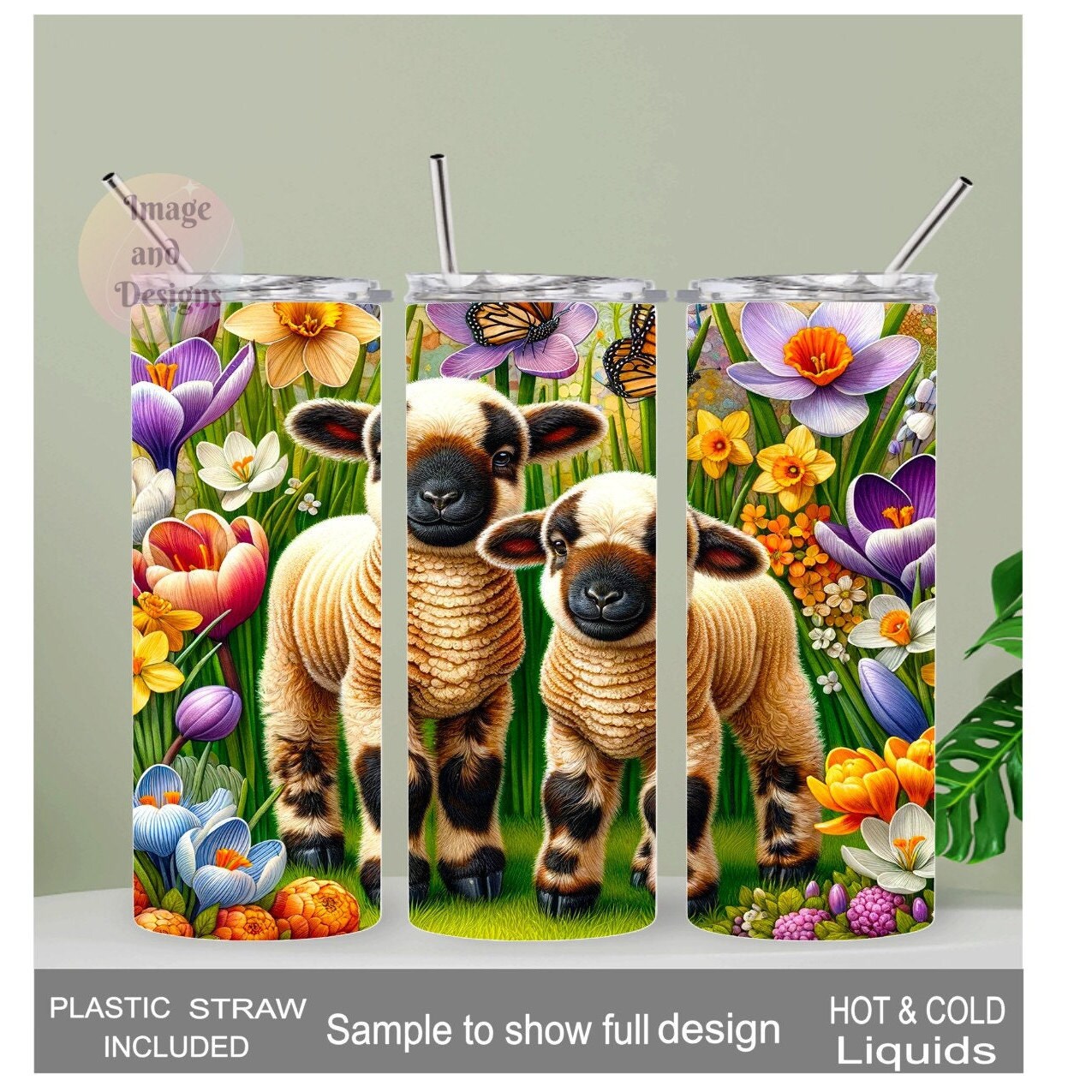 Adorable Lamb Tumbler 20oz With Reusable Straw, Can Be Personalized