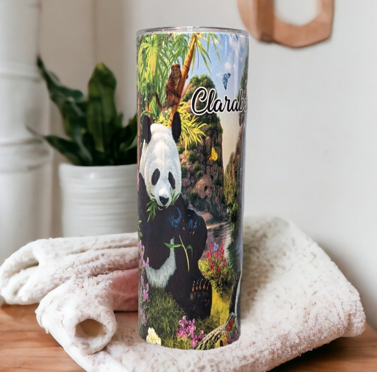 Panda Bear Tumbler 20oz With Reusable Straw, Can Be Personalized