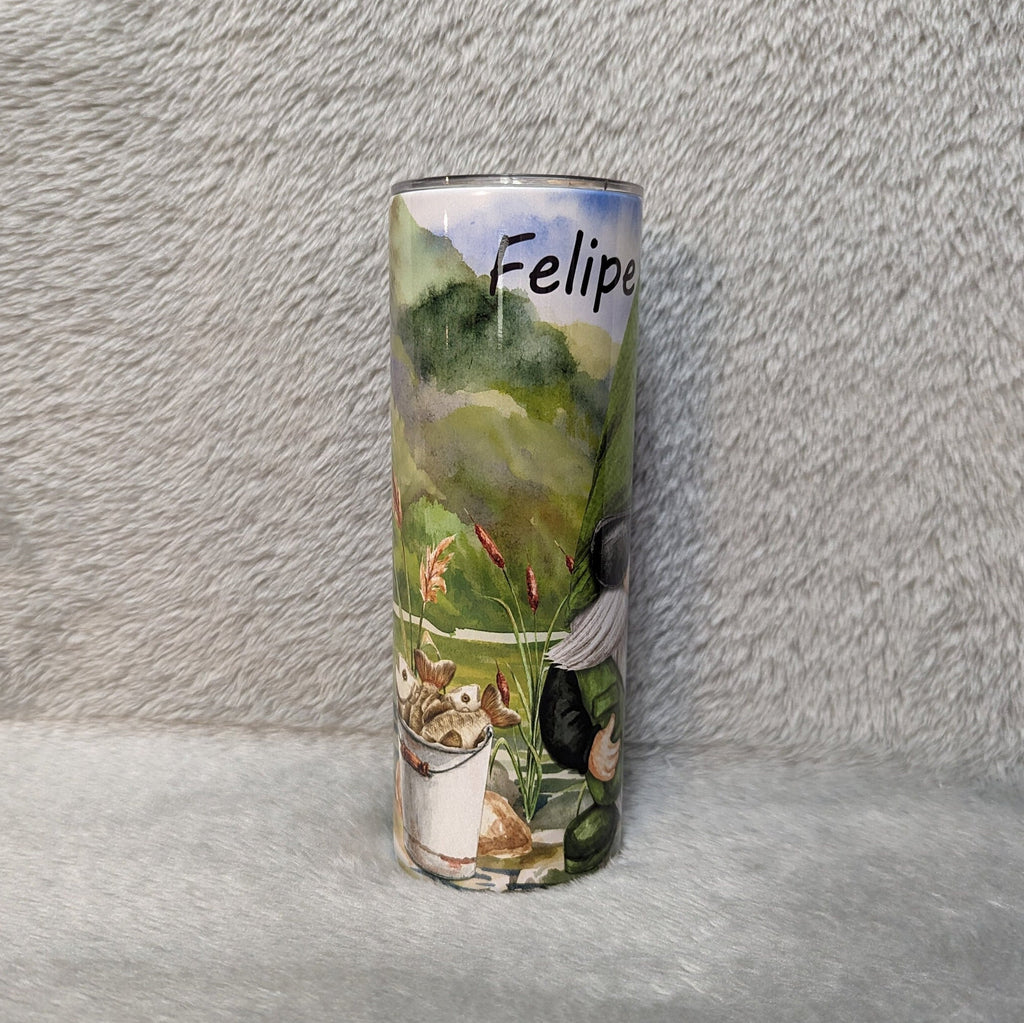 Fishing Gnome Tumbler 20oz With Reusable Straw, Can Be Personalized