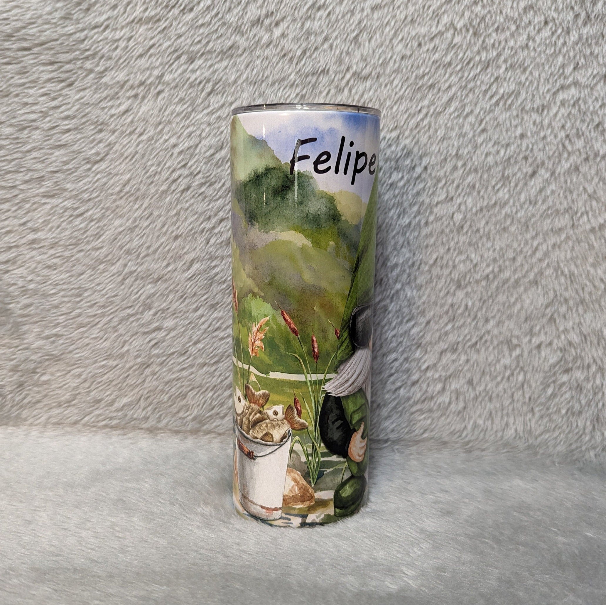 Fishing Gnome Tumbler 20oz With Reusable Straw, Can Be Personalized
