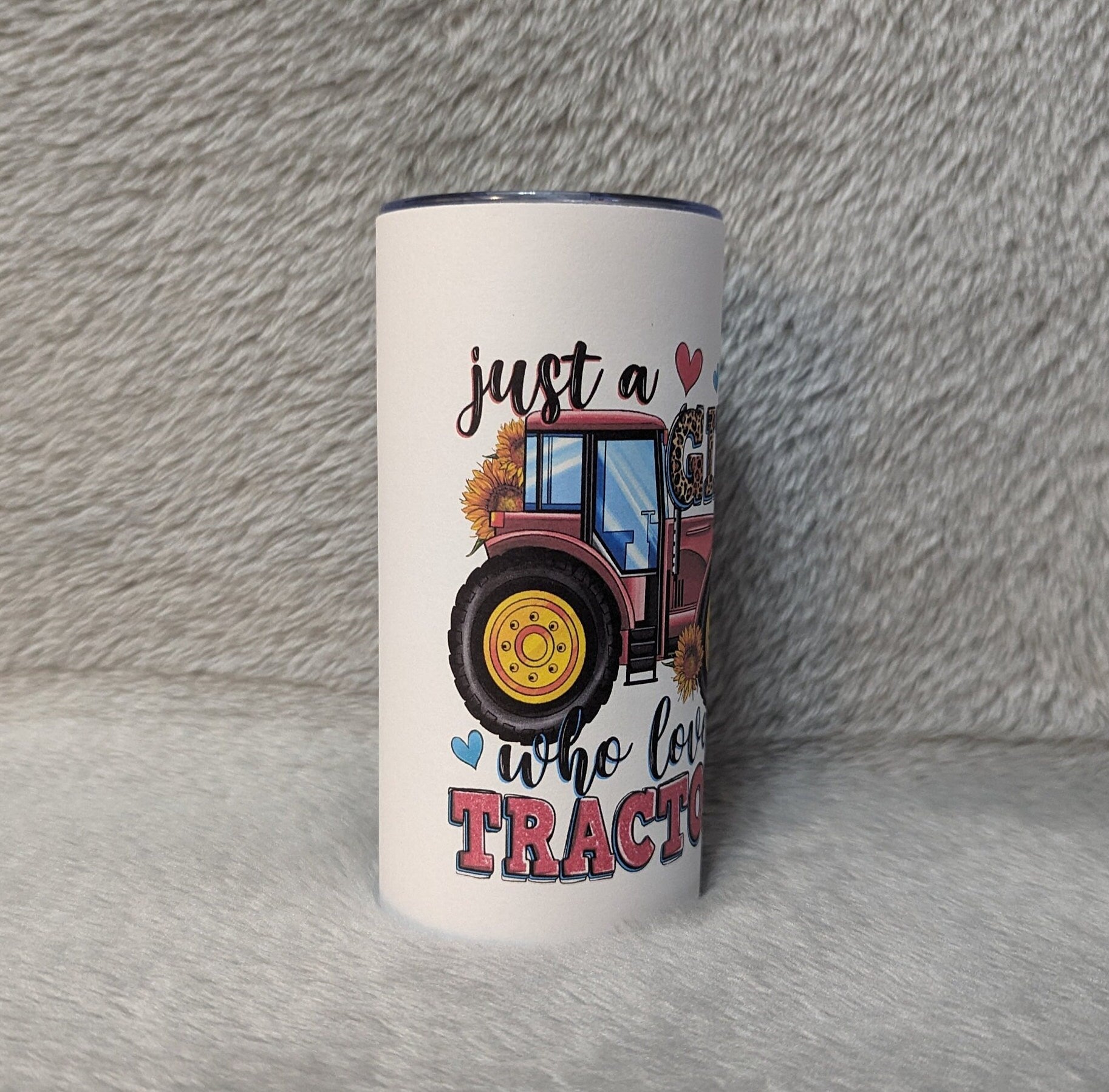Just A Girl Who Loves Tractors Kids Tumbler 15oz With Reusable Straw, Can Be Personalized