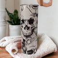 Stylish Black and White Skull Tumbler 20oz With Reusable Straw