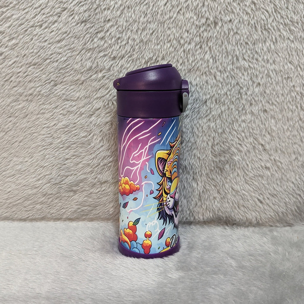 Kids Colorful Tiger Water Bottle 12oz With Reusable Straw Can Be Personalized