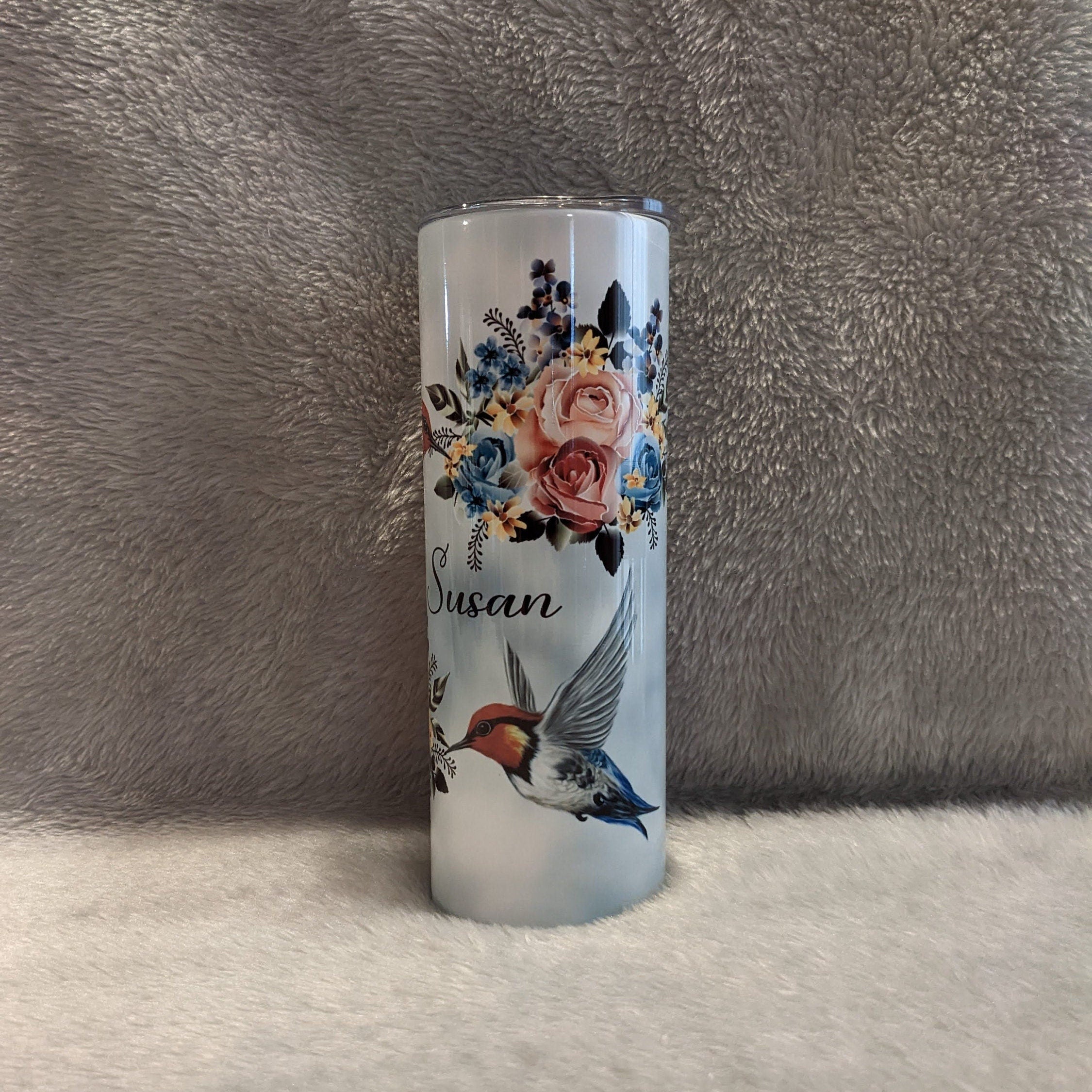 Beautiful Hummingbird Tumbler 20oz With Reusable Straw, Can Be Personalized