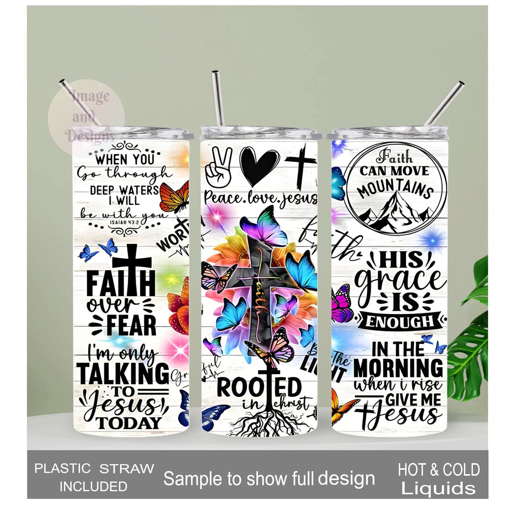 Religious Inspirational Tumbler 20oz With Reusable Straw