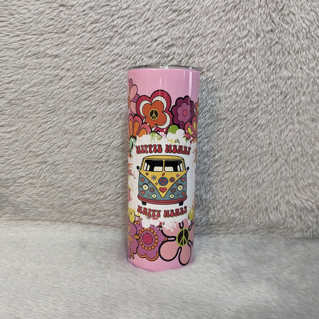 Hippie Heart Happy Heart Flower Tumbler 20oz With Reusable Straw