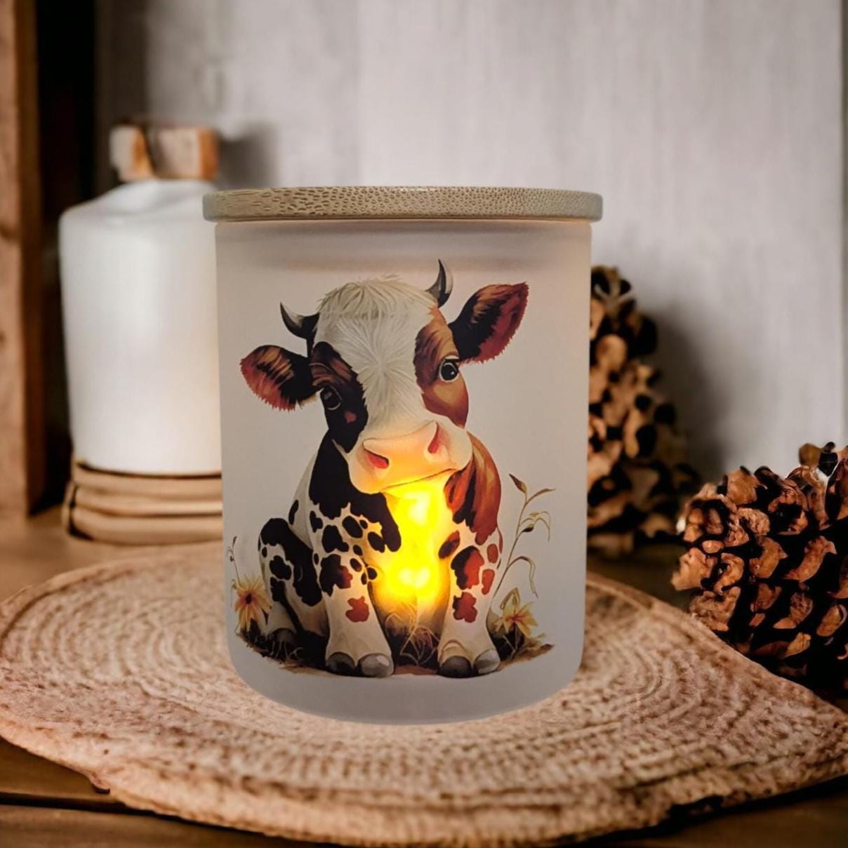 Cow Candle Holder With A Battery Operated Flickering Tea Light