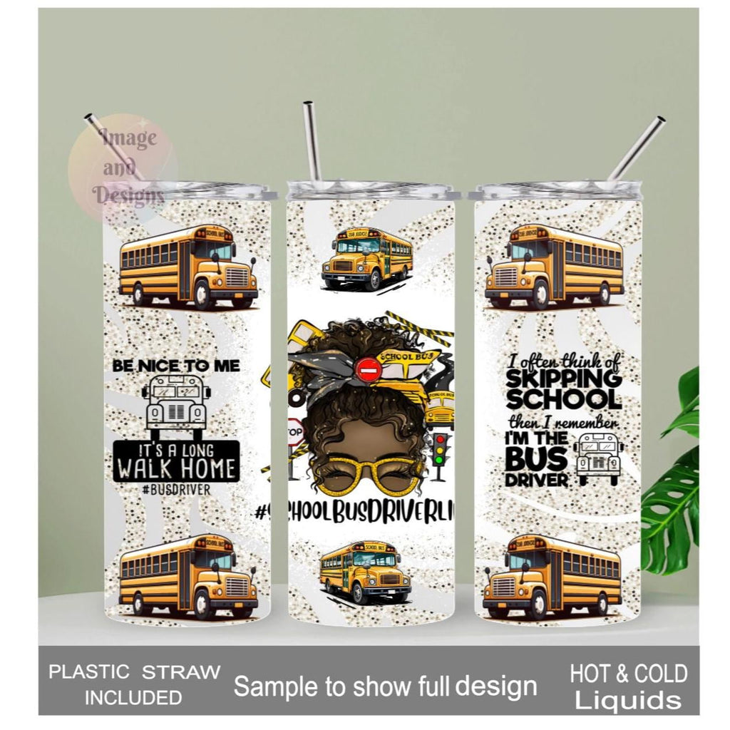 School Bus Driver Tumbler 20oz With Reusable Straw, Can Be Personalized