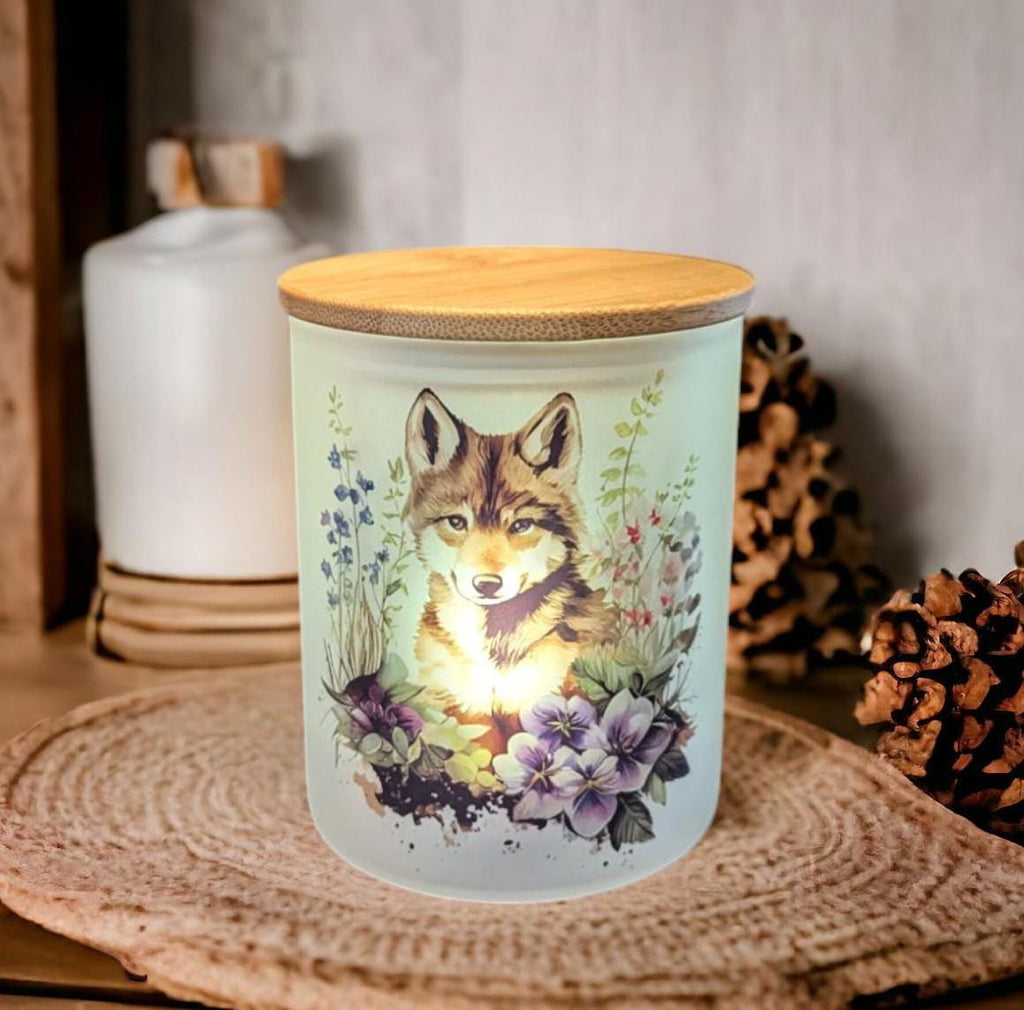 Wolf Candle Holder With A Battery Operated Flickering Tea Light