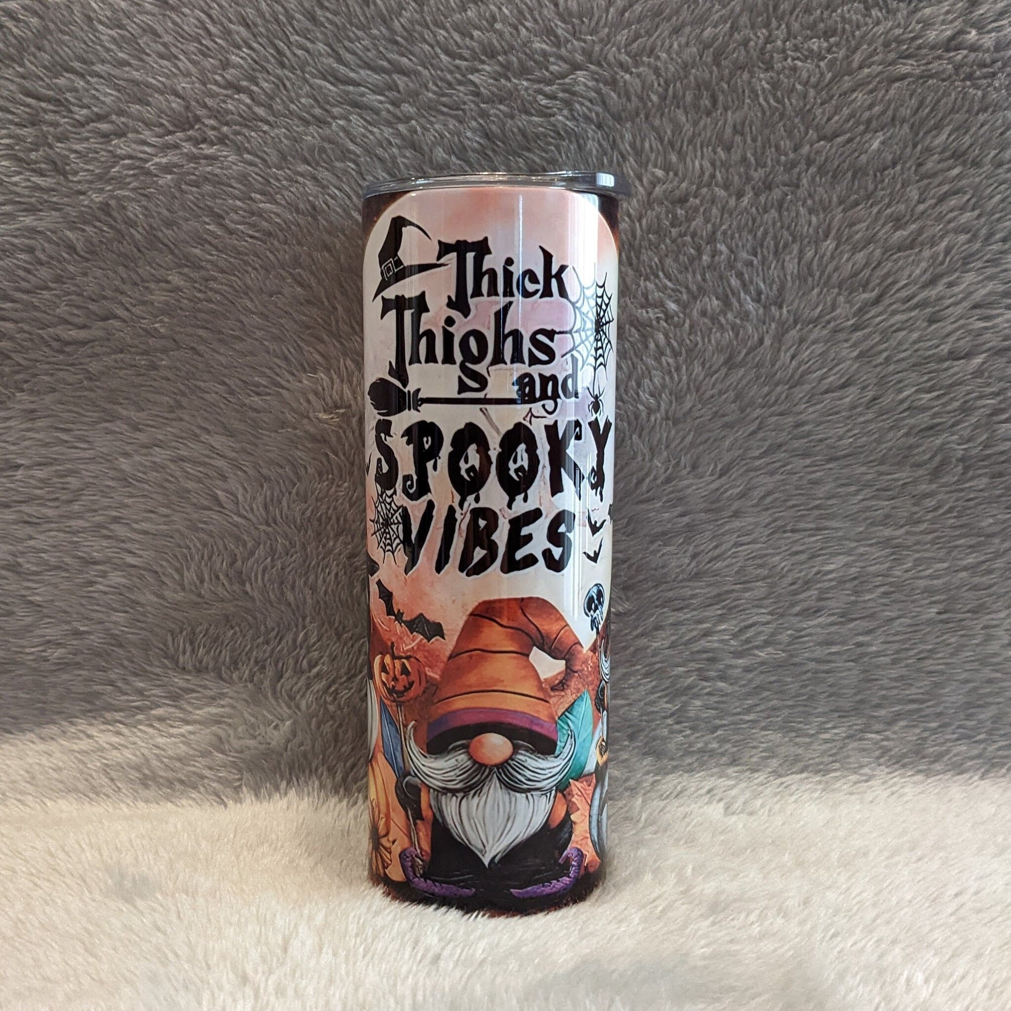 Thick Thighs and Spooky Vibes Gnome Tumbler 20oz With Reusable Straw, Can Be Personalized
