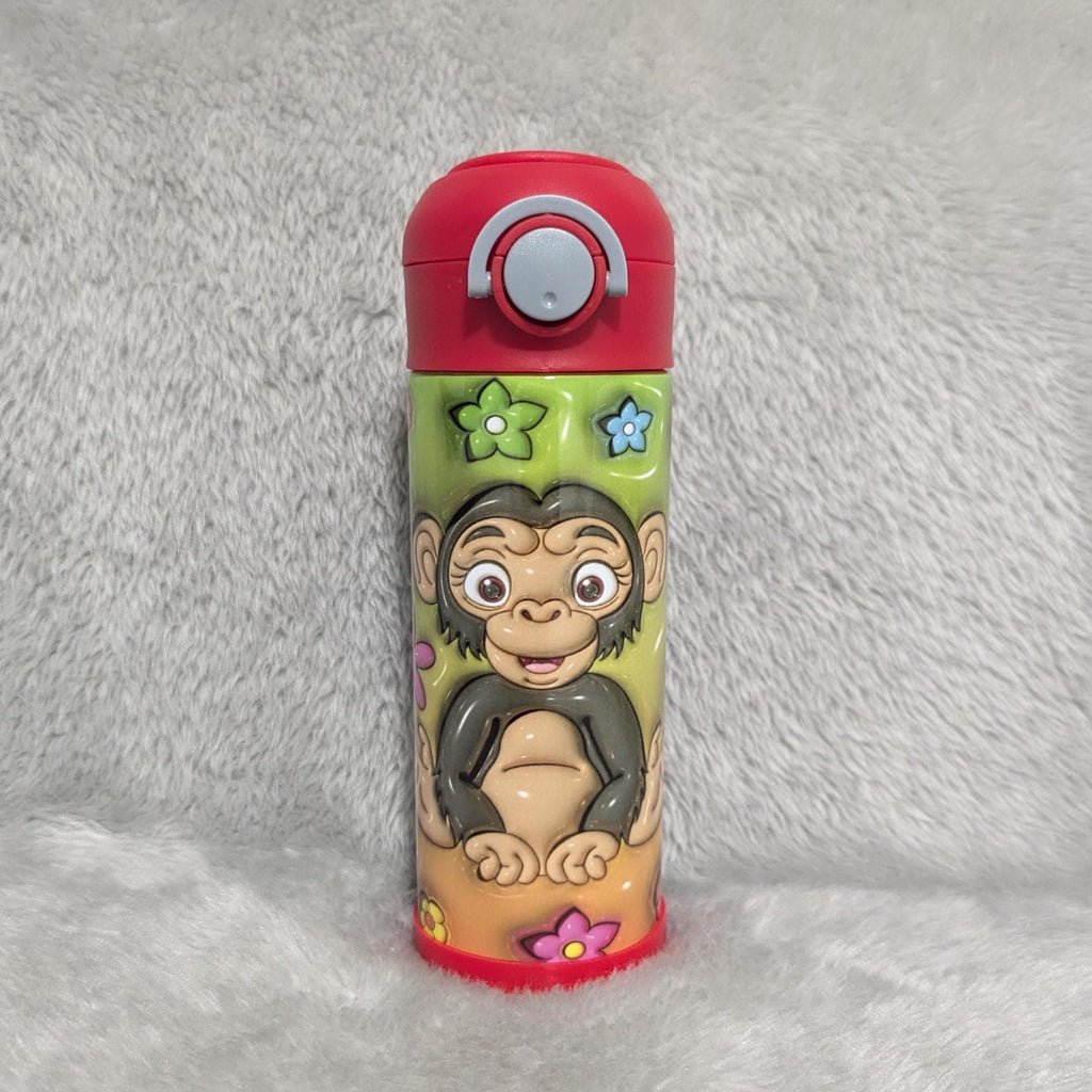 Kids Monkey Water Bottle 12oz With Reusable Straw Can Be Personalized