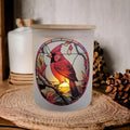 Stained Glass Red Cardinal Candle Holder With A Battery Operated Flickering Tea Light