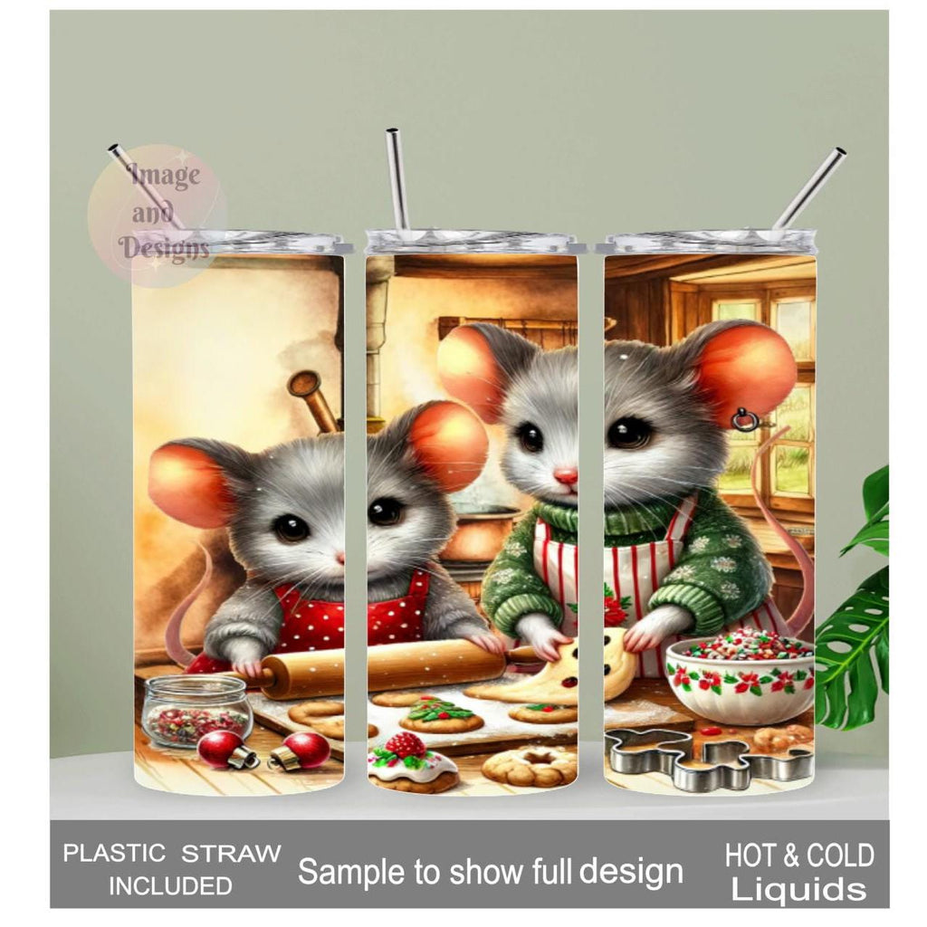 Christmas Mice - Mouse Tumbler 20oz With Reusable Straw, Can Be Personalized