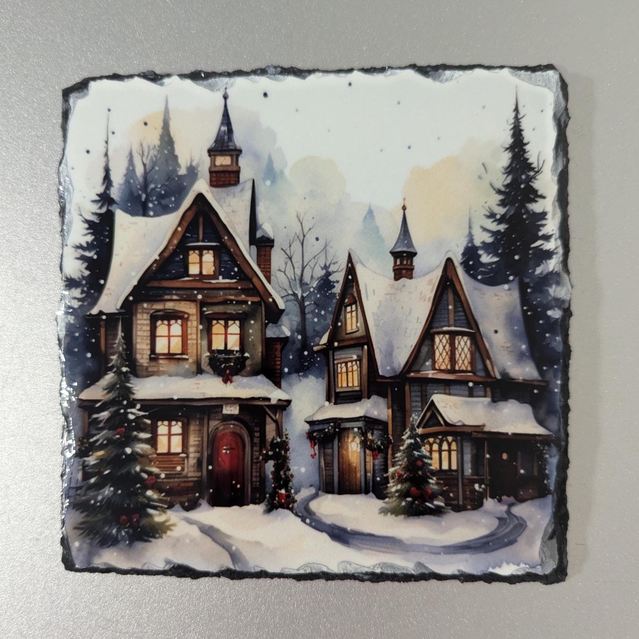 Festive Christmas Winter Scene Slate Picture With Display Legs