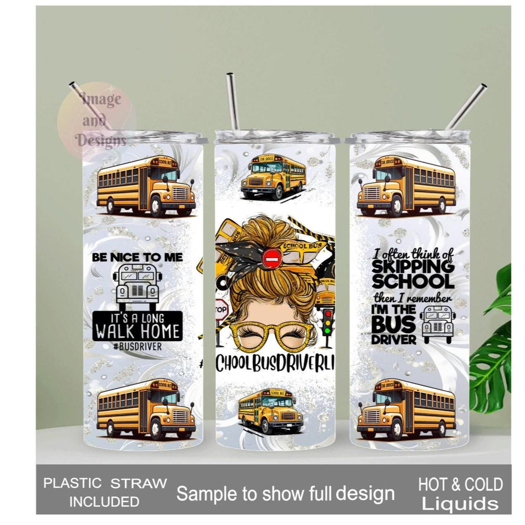 School Bus Driver Tumbler 20oz With Reusable Straw, Can Be Personalized