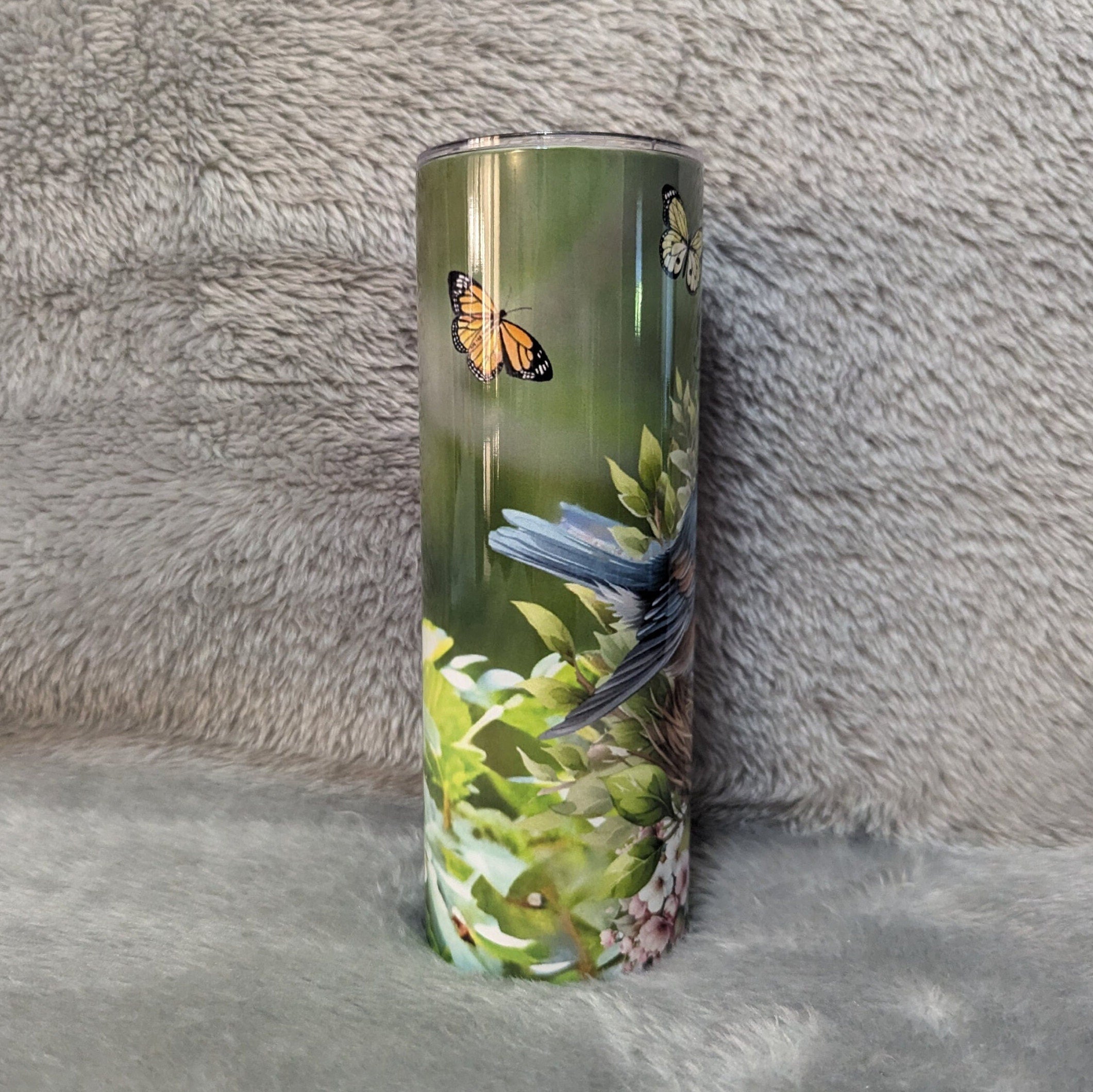Bird Tumbler with Mother and Baby Bird 20oz With Reusable Straw, Can Be Personalized